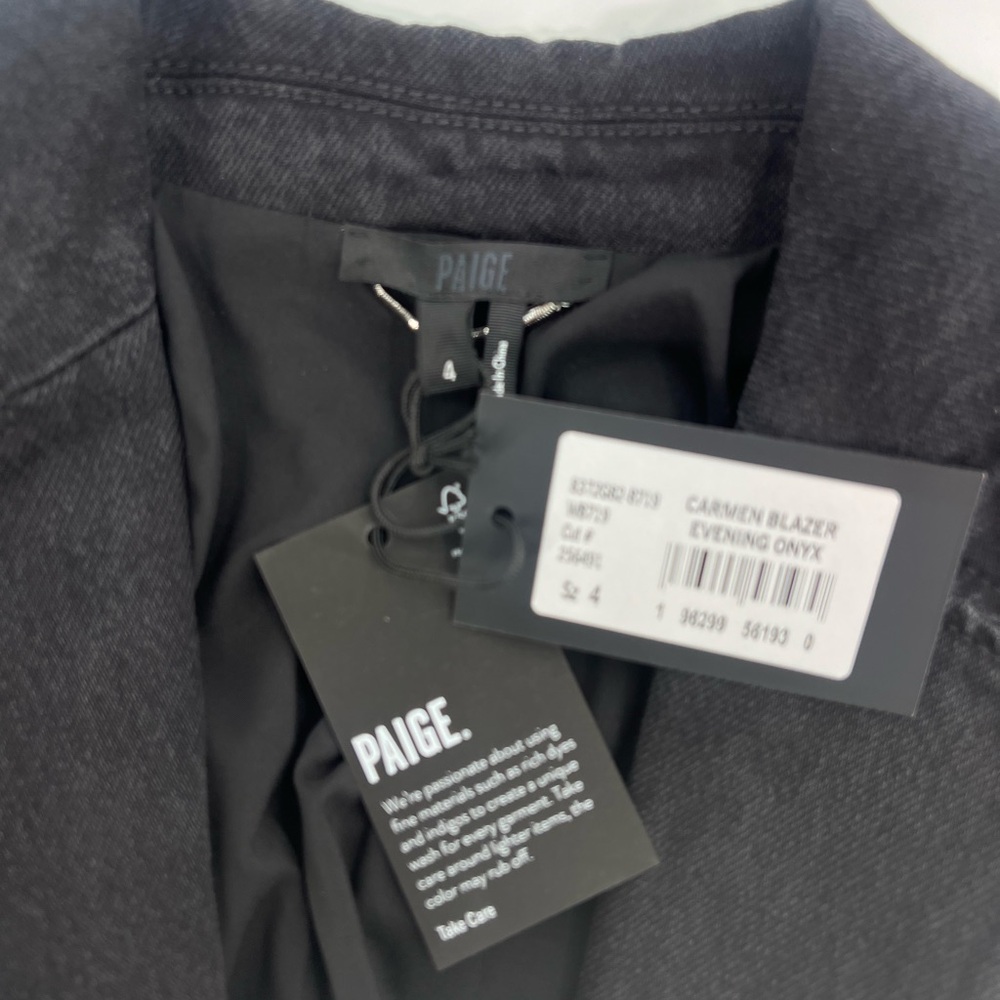 NWT PAIGE Black Denim Carmen Tailored Single Button Blazer 4 Four - Picture 8 of 12